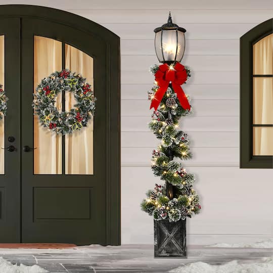 Puleo International 7ft. Pre-Lit Lamp Post with Warm White Twinkling LED Lights Christmas Holiday Décor